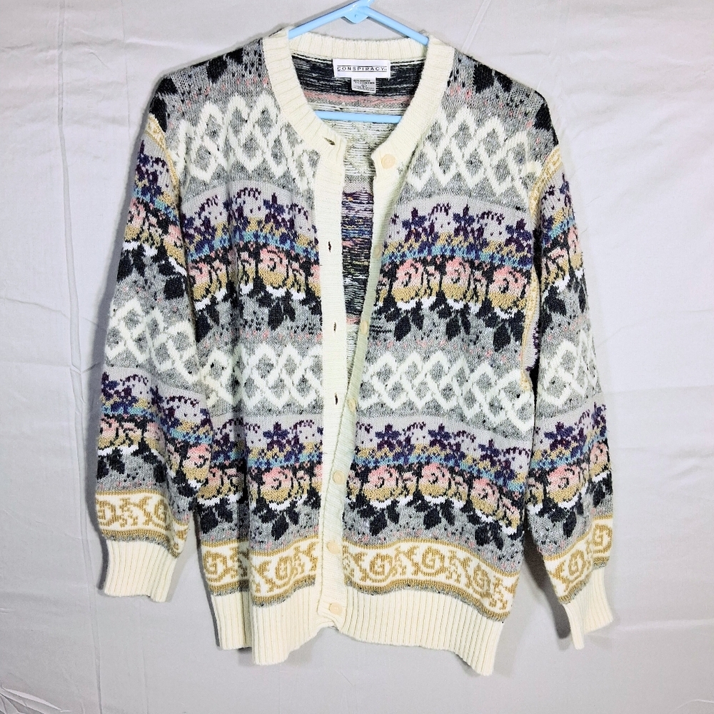 Women's Large Vintage Conspiracy Buttondown Paisley Cottagecore Cardigan Sweater